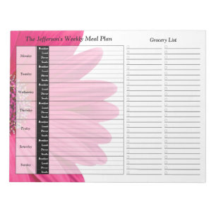 Bloc-note Pink Gerber Daisy Weekly Personnalisé Meal Planner