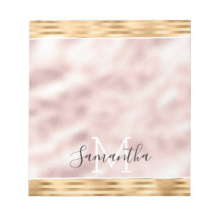 Bloc-note Pink Gold Glam Stripes personnalisées Monogramme
