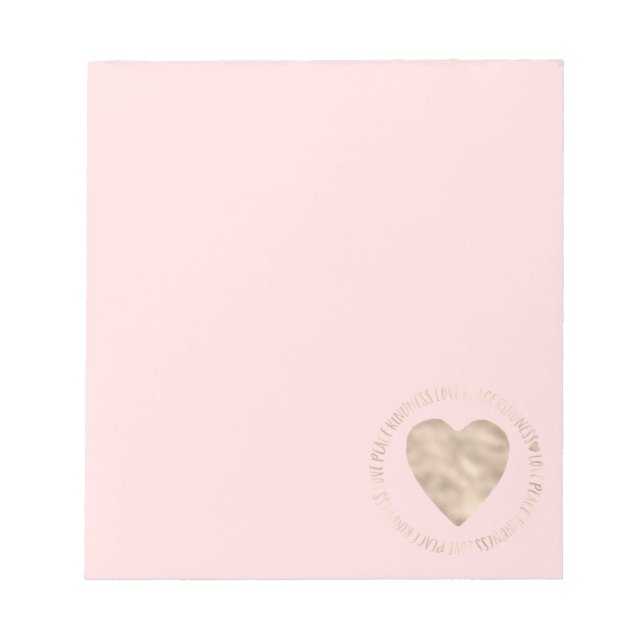 Bloc-note Pink Gold Love Peace Kindness Coeur inspiré (Devant)