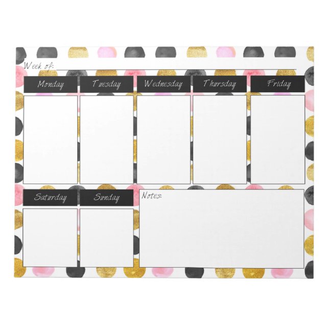 Bloc-note Pink & Gold Polka Dot Paint Weekly Pattern Notepad (Devant)