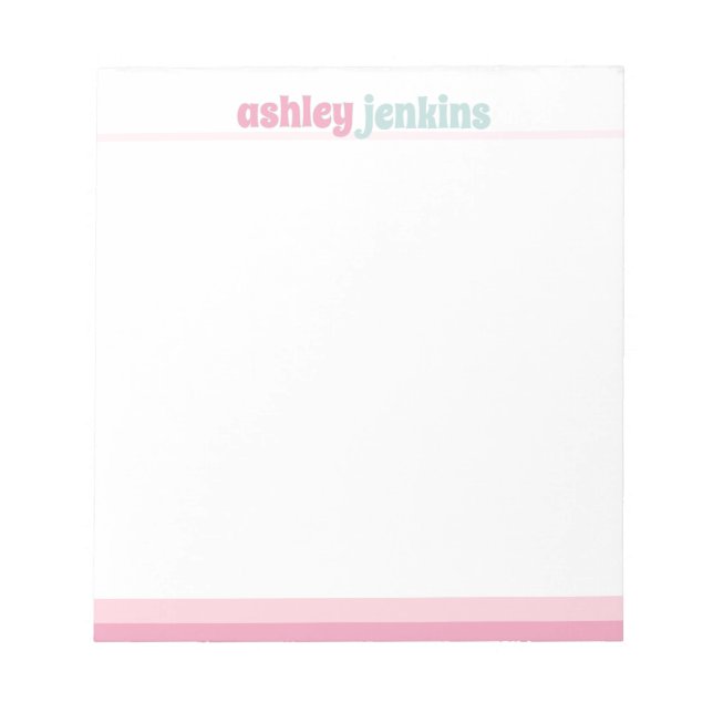 Bloc-note Pink & Mint Modern Name Minimalist Notepad (Devant)