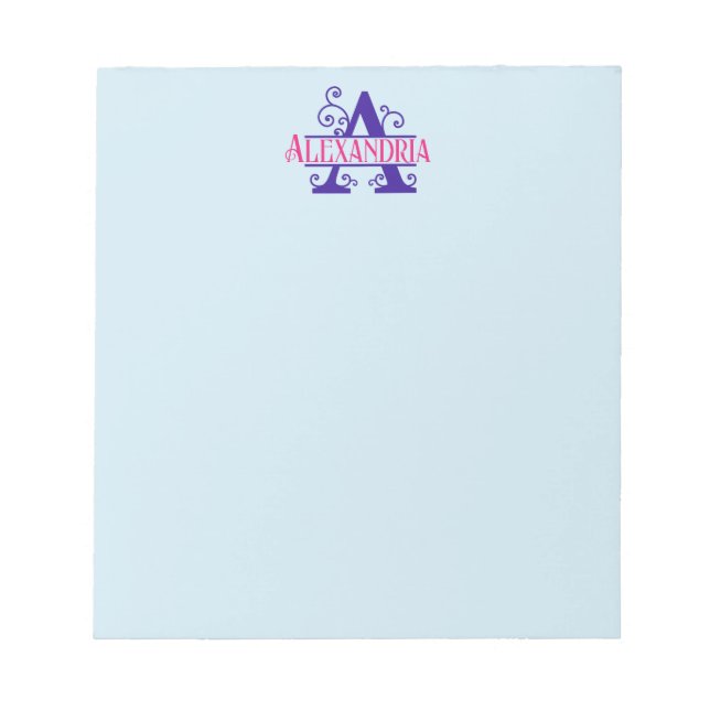 Bloc-note Pink Nom personnalisé Purple Floral Monogramme Per (Devant)