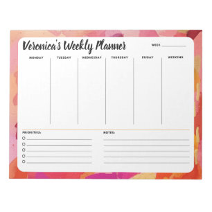 Bloc-note Pink Orange Abstrait Hebdomadaire À Faire Liste No