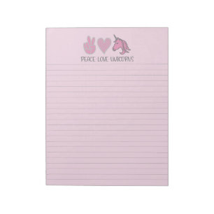 Bloc-note Pink Peace Love Unicorns Linked Notepad