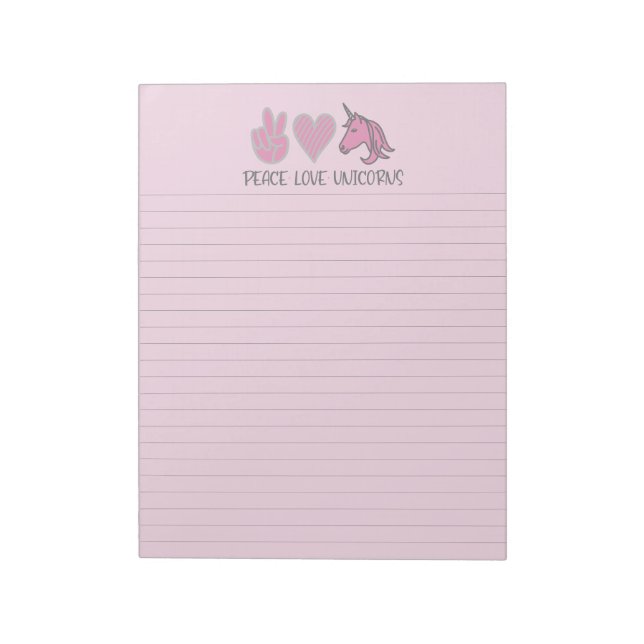 Bloc-note Pink Peace Love Unicorns Linked Notepad (Tourné)
