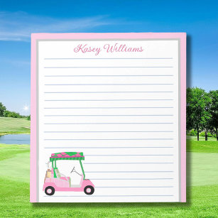 Bloc-note Pink Personnalisé Panier de golf Nom Linked