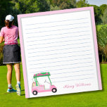Bloc-note Pink Personnalisé Panier de golf Nom Linked<br><div class="desc">Une charmante voiturette de golf unique — rose et vert — fait avec goût — prête à courir le terrain — le bloc-notes. C'est un grand cadeau pour tous les amateurs de golf — fun / attrayant / unique. Personnalisez-le avec votre nom. Si vous avez des questions de design ou...</div>