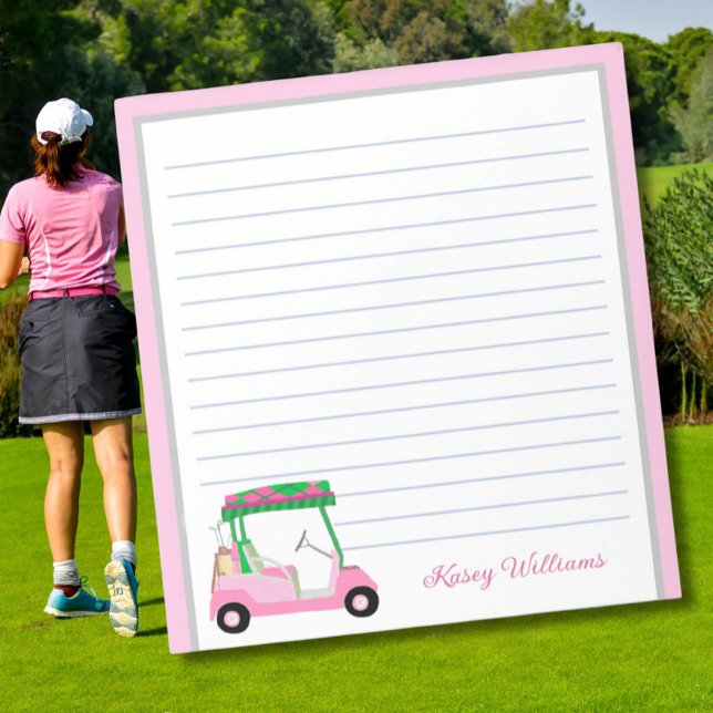 Bloc-note Pink Personnalisé Panier de golf Nom Linked (Créateur téléchargé)