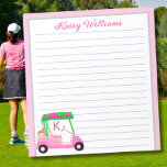 Bloc-note Pink Personnalisé Panier de golf Nom Linked<br><div class="desc">Une charmante voiturette de golf unique — rose et vert chaud — fait avec goût — prête à courir le terrain — le bloc-notes. C'est un grand cadeau pour tous les amateurs de golf — fun / attrayant / unique. Personnalisez-le avec votre nom. Si vous avez des questions de design...</div>