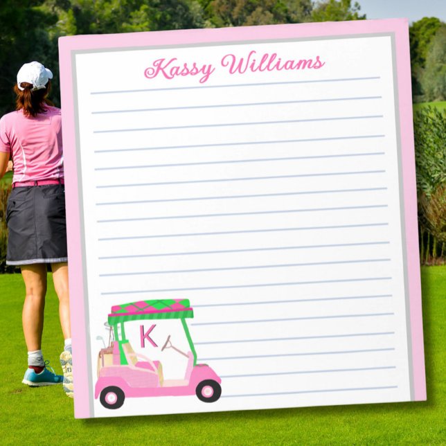 Bloc-note Pink Personnalisé Panier de golf Nom Linked (Créateur téléchargé)