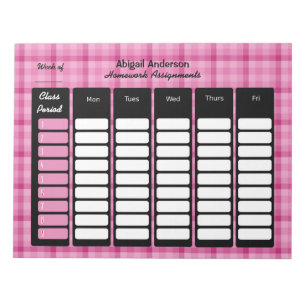 Bloc-note Pink Plaid Homework Assignment Notepad