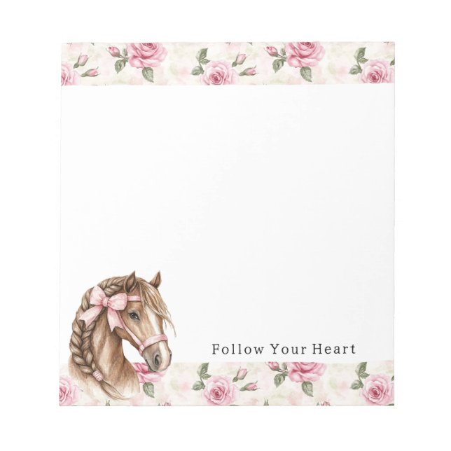 Bloc-note Pink Roses Floral Horse Bow Quote (Devant)