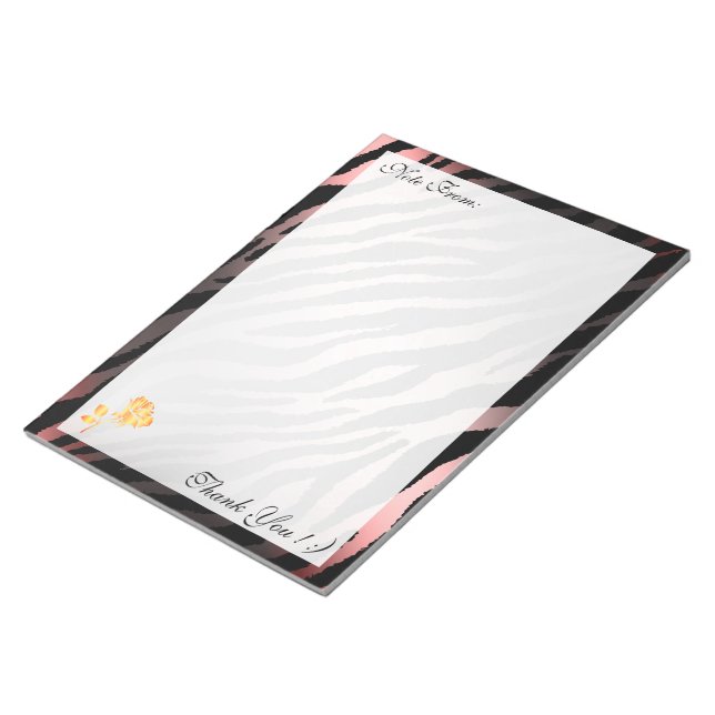 Bloc-note Pink Silver Modern Floral Tiger Ajouter Votre Text (Incliné)