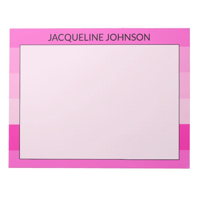 Bloc-note Pink Stripes Modern & Feminum Nom du monogramme (Devant)