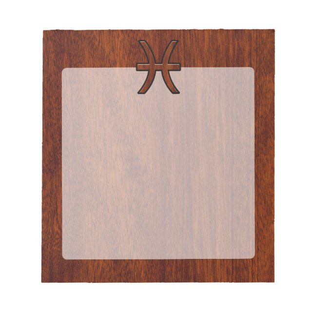 Bloc-note Pisces Zodiac Sign Rich Mahogany wood grain style (Devant)