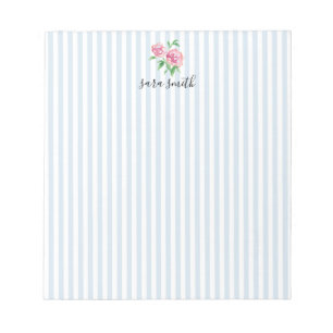 Bloc-note Pivoines roses Fleur Nom personnalisé Rayure