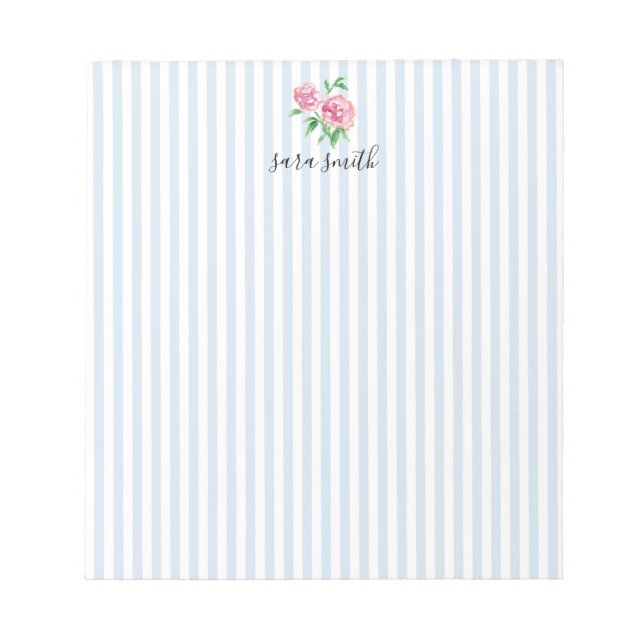Bloc-note Pivoines roses Fleur Nom personnalisé Rayure (Devant)