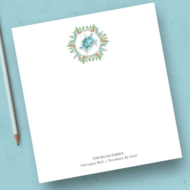 Bloc-note Plage Notepads Noël Aquarelle Tortue de mer (Order bulk Christmas notepads with watercolor sea turtle & personalized text by Victoria Grigaliunas)