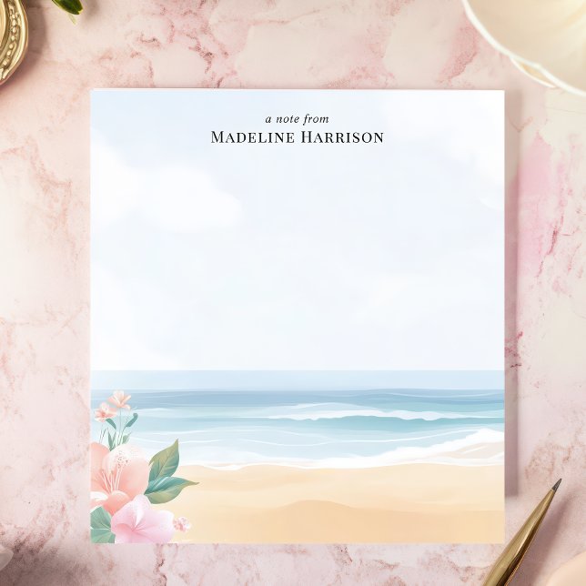Bloc-note Plage Océan Floral Nom Personnalisé Pastel Doux (Créateur téléchargé)