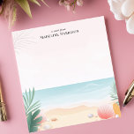 Bloc-note Plage Tropicale Palmiers Océan Nom Personnalisé<br><div class="desc">Rêvez de paradis avec ce bloc-notes personnalisé sur le thème de la plage tropicale. Le design présente une scène de plage sereine avec du sable, des vagues douces, des coquillages et des frondes de palmiers luxuriantes. Les couleurs douces et apaisantes créent une ambiance relaxante. Ajoutez votre propre texte personnalisé pour...</div>