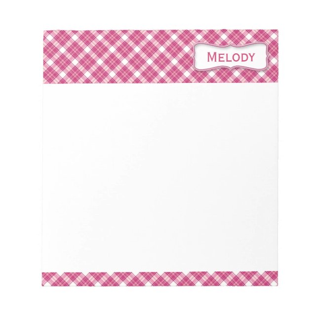 Bloc-note Plaid blanc et rose personnalisable (Devant)