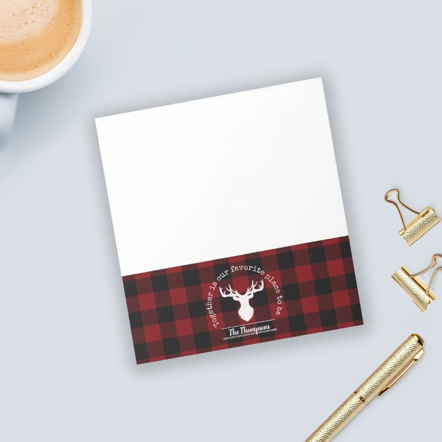 Bloc-note Plaids rouge et noir de style rustique Nom de fami (Créateur téléchargé)