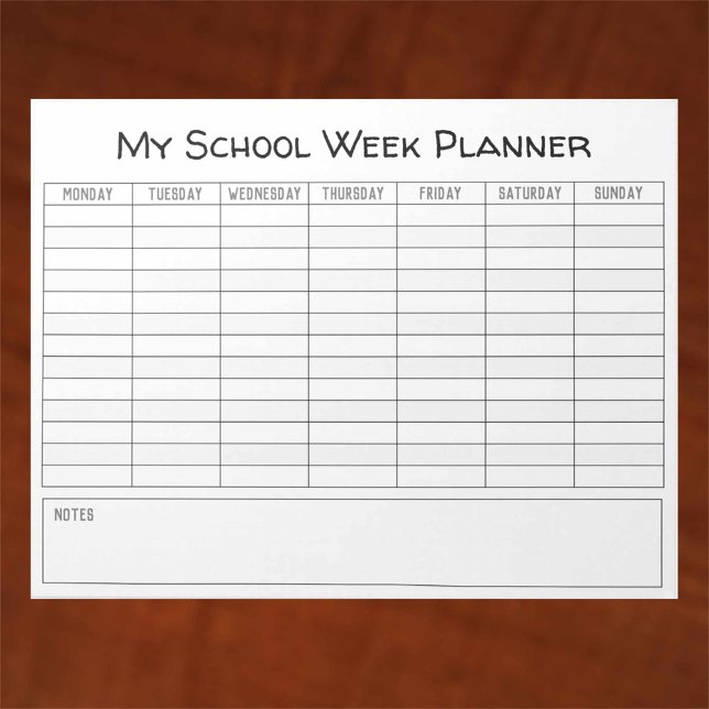 Bloc-note Plain School Week Planning Chart (Créateur téléchargé)