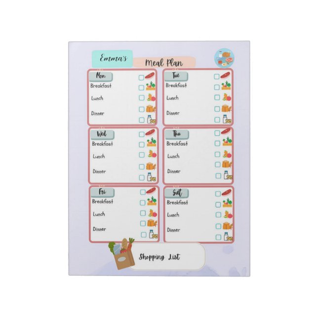 Bloc-note Plan de repas personnalisé pour enfants + case à c (Tourné)