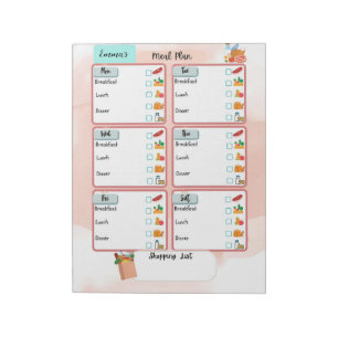 Bloc-note Plan de repas personnalisé pour enfants + case à c