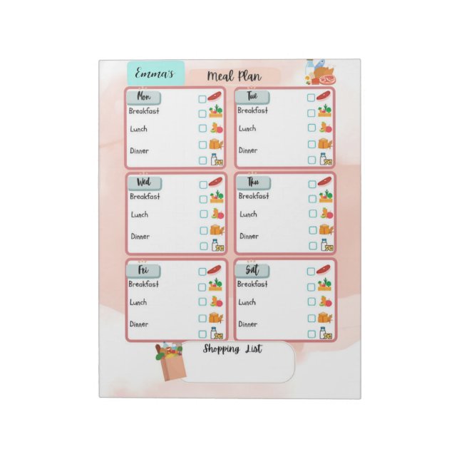 Bloc-note Plan de repas personnalisé pour enfants + case à c (Tourné)