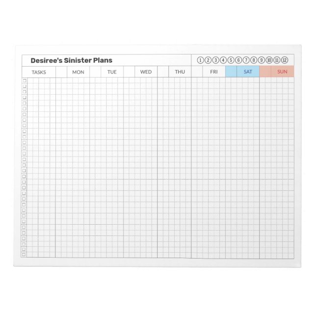Bloc-note Plan hebdomadaire - Plan sinistre (Devant)