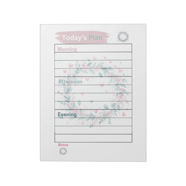 Bloc-note Plan Pastel Pink et Green Floral Wreath (Tourné)