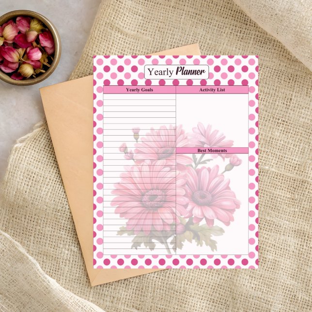 Bloc-note Planificateur annuel à fleurs roses (Créateur téléchargé)
