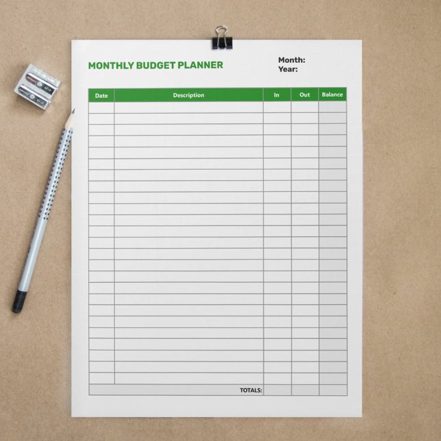 Bloc-note Planificateur budgétaire mensuel simple vert (Simple Monthly Budget Planner Green Notepad)