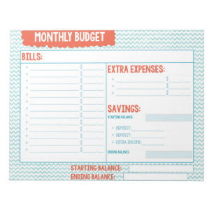 Bloc-note Planificateur budgétaire mensuel Turquoise et Cora