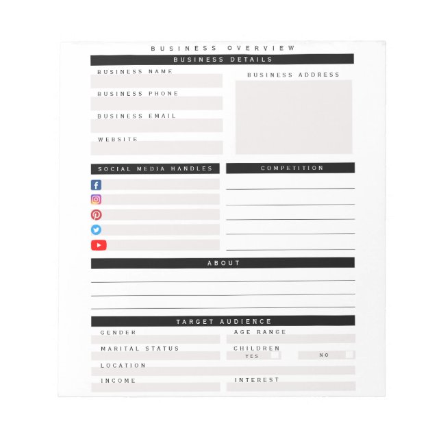 Bloc-note Planificateur d'aperçu d'entreprise personnalisé p (Devant)