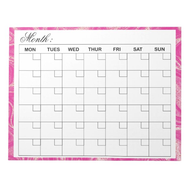 Bloc-note Planificateur de calendrier mensuel élégant (Devant)