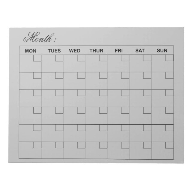Bloc-note Planificateur de calendrier mensuel élégant (Devant)