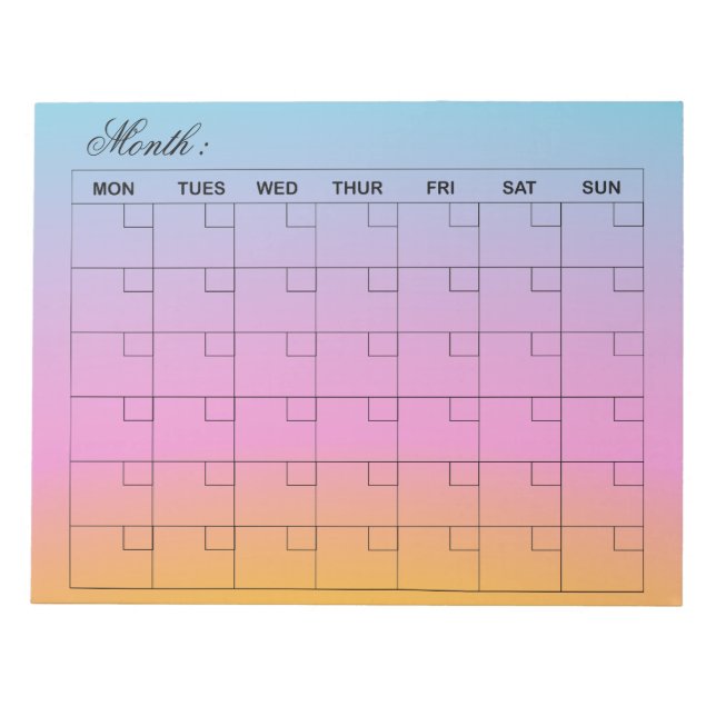 Bloc-note Planificateur de calendrier mensuel élégant (Devant)