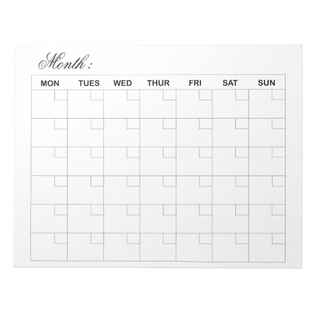 Bloc-note Planificateur de calendrier mensuel élégant (Devant)