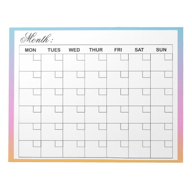 Bloc-note Planificateur de calendrier mensuel élégant (Devant)