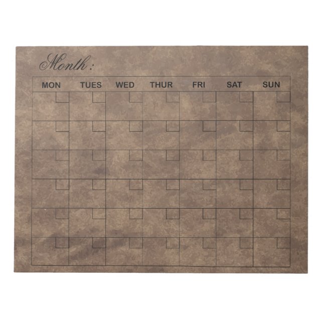 Bloc-note Planificateur de calendrier mensuel élégant (Devant)