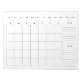 Bloc-note Planificateur de calendrier mensuel vide