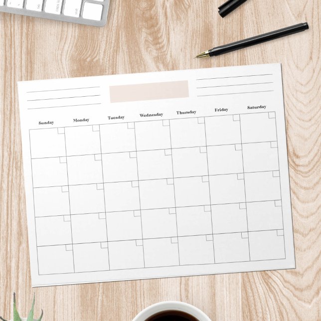 Bloc-note Planificateur de calendrier mensuel vide (blank, minimalist monthly planner notepad)