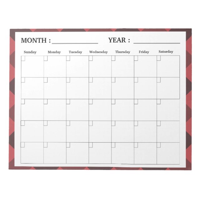 Bloc-note Planificateur de calendrier vierge mensuel élégant (Devant)