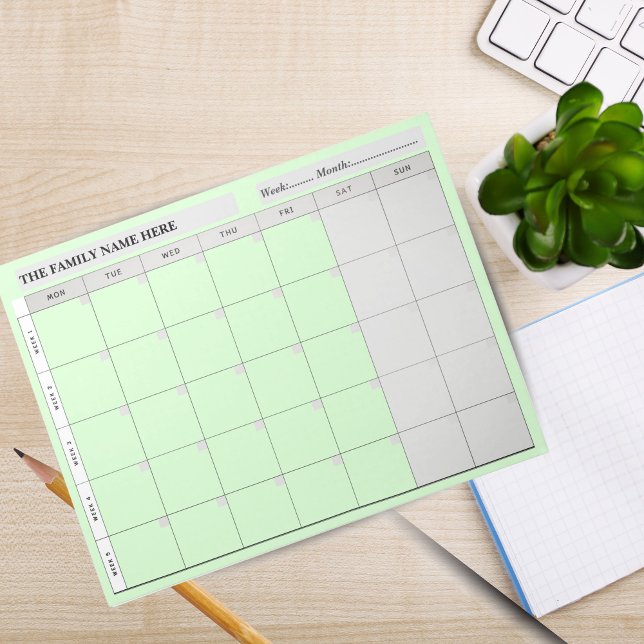 Bloc-note Planificateur de famille simple Calendrier Bloc-no (Simple Family Planner Calendar Notepad 2026 -Green)