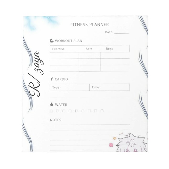 Bloc-note Planificateur de Fitness mignon Blanc et Noir  (Devant)