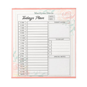 Bloc-note Planificateur de jour personnalisé avec roses rose