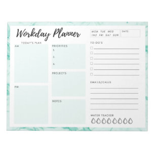 Bloc-note Planificateur de journée de travail en marbre vert