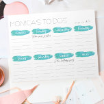 Bloc-note Planificateur de liste hebdomadaire à faire | Gris<br><div class="desc">Organisez votre semaine avec notre carnet de notes pratique en couleur gris chic et tourbillonnant couleur turquoise à la menthe ! Caractéristiques uniques personnalisées de design "[votre nom] To Dos" en lettres grises modernes, avec 5 lignes pour chaque jour de la semaine, plus une section de notes bonus. Remplissez la...</div>